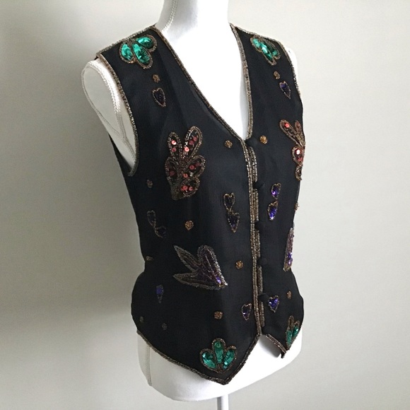 Rare 1990s Vintage Silk Sequin and Bead Vest ASO Phoebe Buffay in Friends - Picture 13 of 16